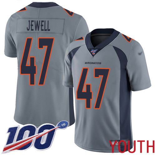 Youth Denver Broncos #47 Josey Jewell Limited Silver Inverted Legend 100th Season Football NFL Jersey